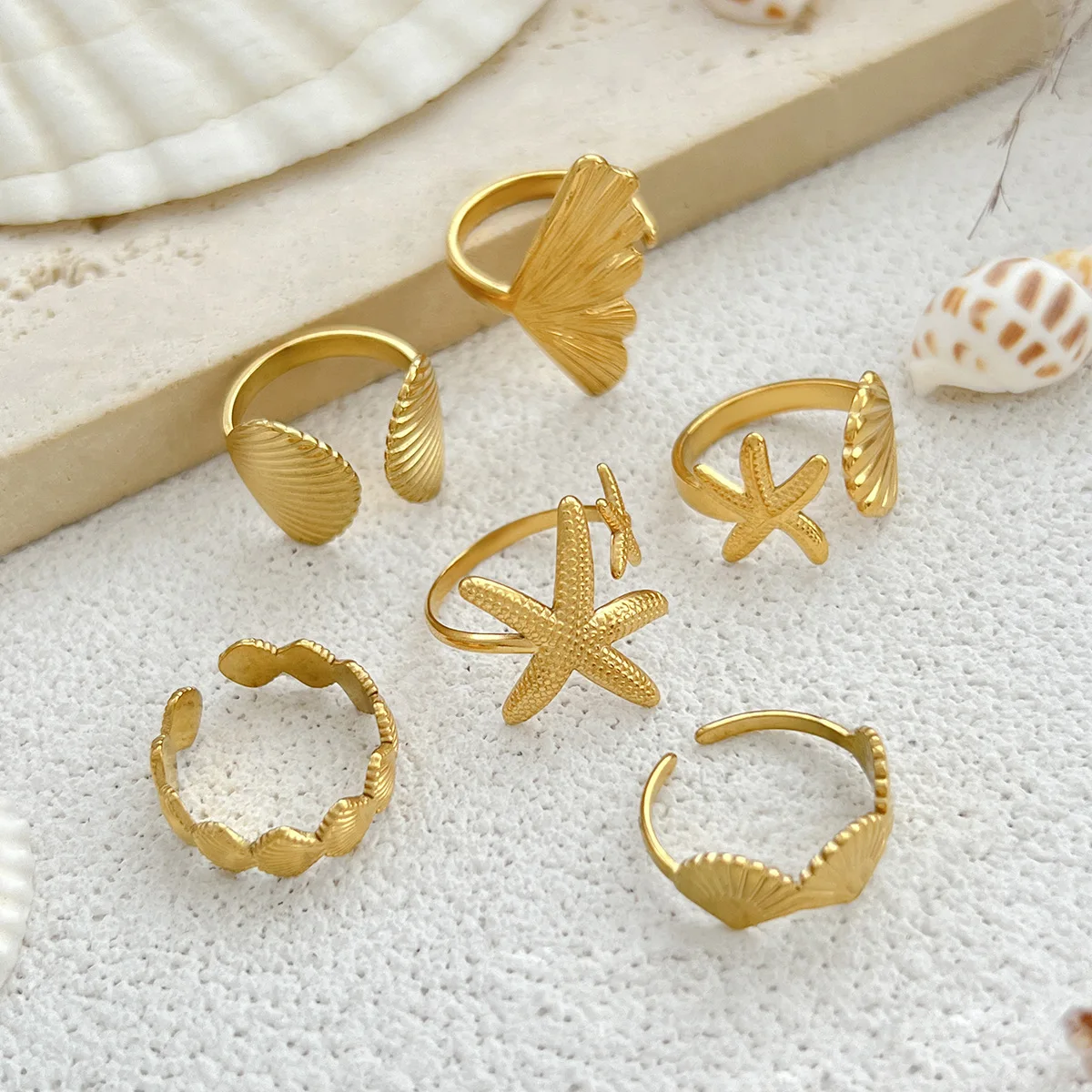 Bague ouverte étoile de mer pour femme or acier inoxydable Bague ouverte étoile de mer pour femme or acier inoxydable – Image 5