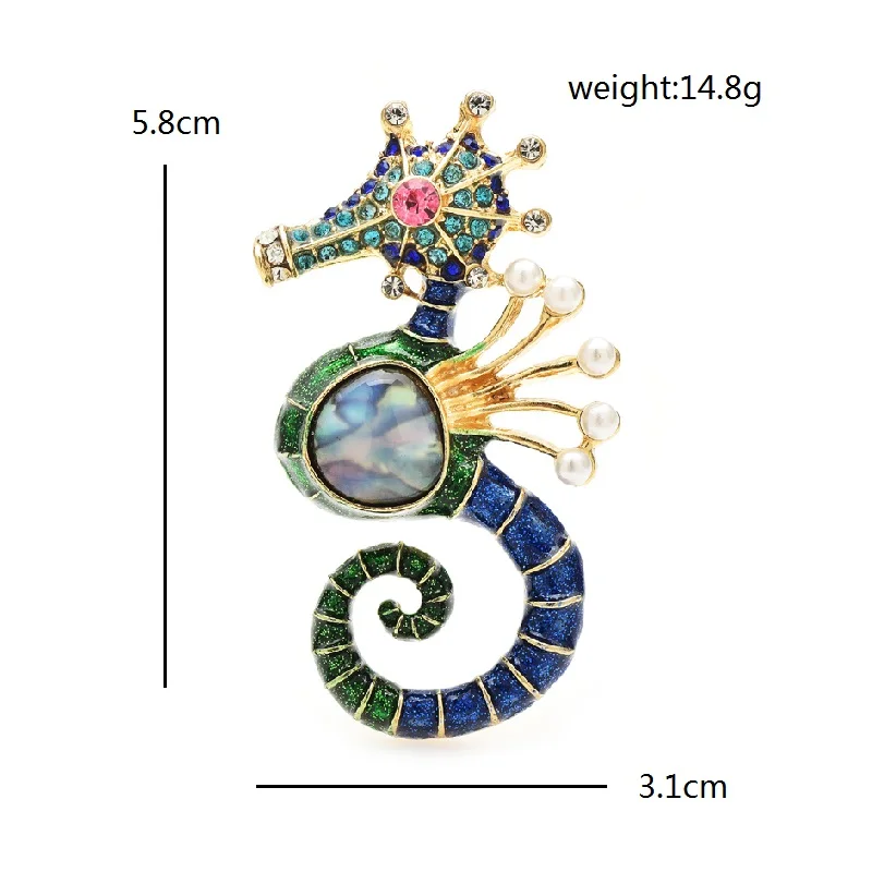 Broche hippocampe strass bleu océan Broche hippocampe strass bleu océan – Image 2
