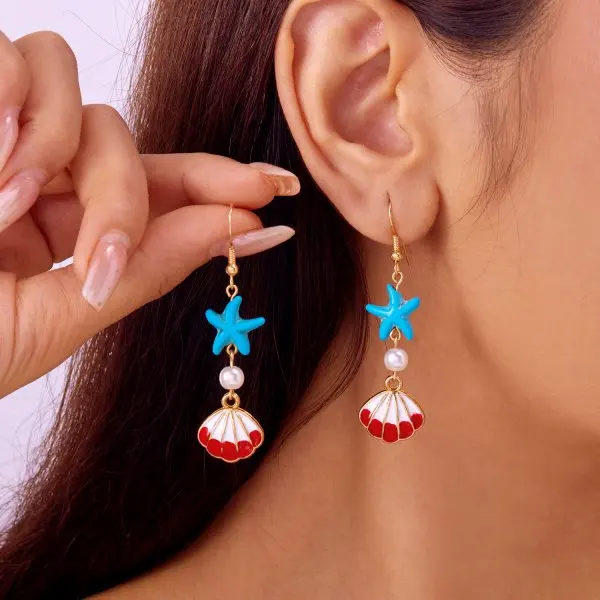 Boucles d’oreilles coquillage bohèmes dorées pour femme Boucles d’oreilles coquillage bohèmes dorées pour femme – Image 7