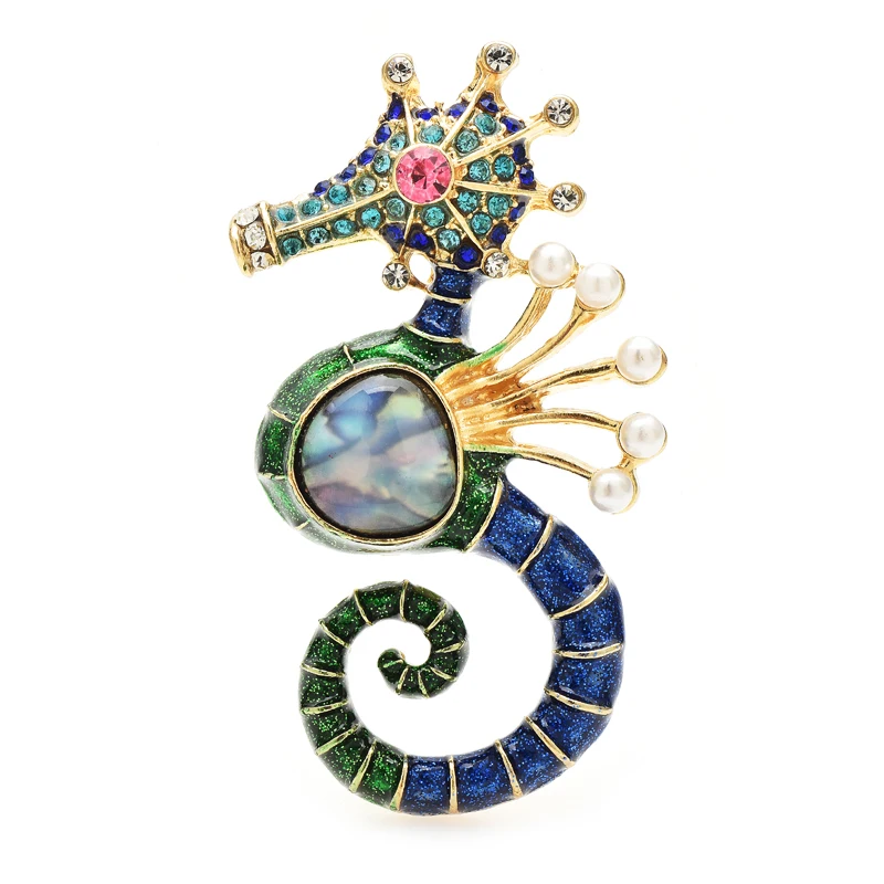 Broche hippocampe strass bleu océan Broche hippocampe strass bleu océan