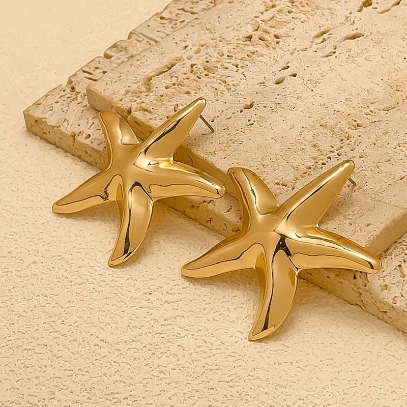 Boucles d'oreilles étoile de mer dorées bohème Boucles d'oreilles étoile de mer dorées bohème – Image 11